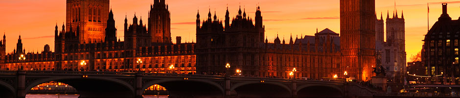 London Houses of Parliament and Westminster Bridge at sunset